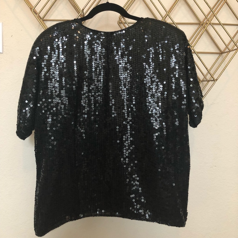 Vintage Black Sequin Blouse - Picture 2 of 5